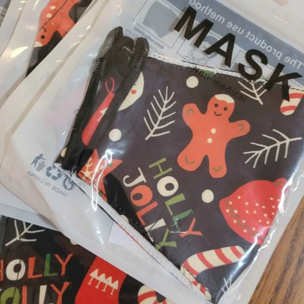 9 Washable/Reusable Masks Adult Size - Christmas Holly Jolly Matching Candy Cane